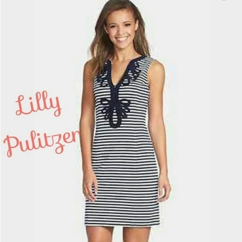 Lilly Pulitzer Janice Shift Dress True Navy/Ottoman Stripe M Nautical Summer